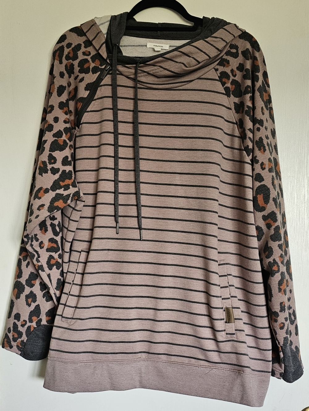 Maurices Striped Hoodie with Leopard-Print Sleeves